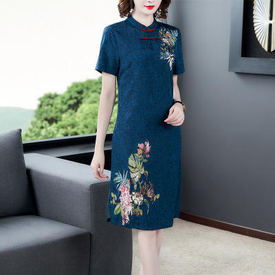AHM 8610 2020年孔雀蓝仿连衣裙子复古旗袍改良中式 商品图0
