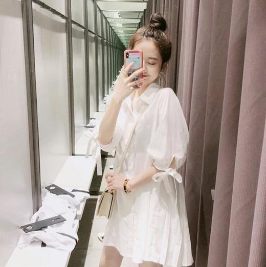 【文艺娃娃衫百褶衬衣裙子】夏装复古休闲宽松中长款白色洋气衬衫女连衣裙 商品图3