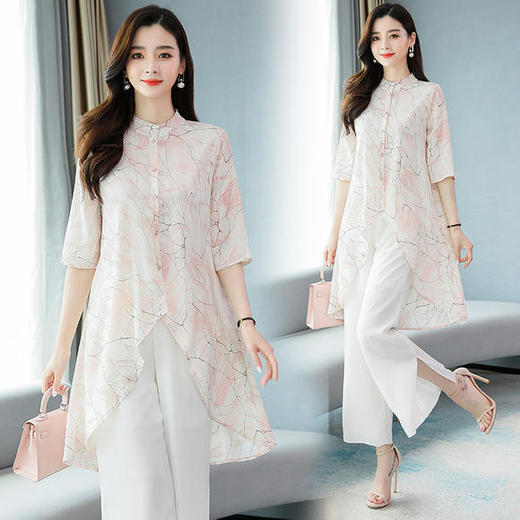 CQ-XZCC2025时尚中国风文艺立领经典宽松阔脚裤两件套 商品图1