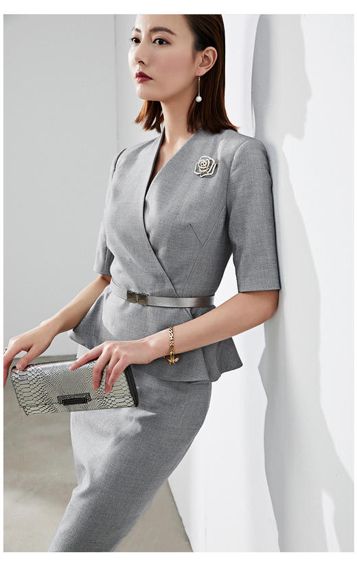 J8302944X颈袖添香高端大牌气质OL时尚荷叶边正装职业装套裙套装女J8302944T1X5 商品图1