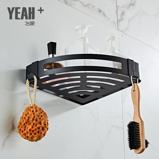 冶家卫浴五金扇形半圆角篮，银色304不锈钢黑色烤漆 商品图1