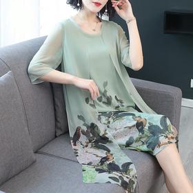 MQ-XN618夏装新款洋气中老年雪纺过膝裙子YY