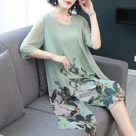 MQ-XN618夏装新款洋气中老年雪纺过膝裙子YY 商品图0