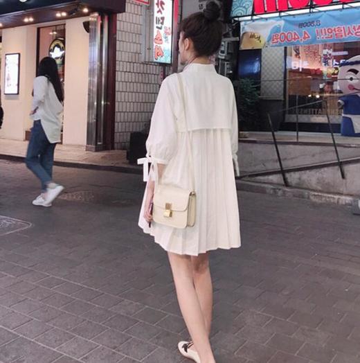 【文艺娃娃衫百褶衬衣裙子】夏装复古休闲宽松中长款白色洋气衬衫女连衣裙 商品图4