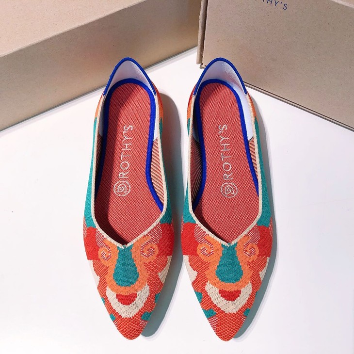 rothys3d飞线王妃鞋独特拼色图案舒适软底浅口单鞋