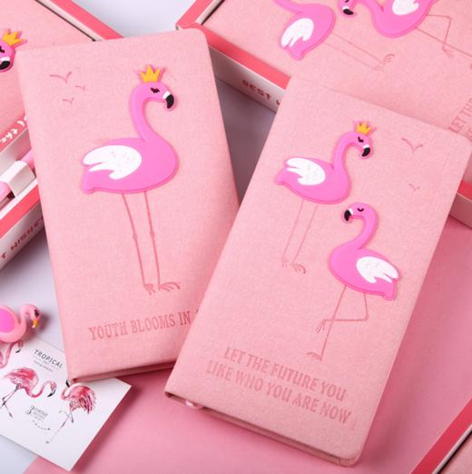 【文具】粉色少女心本子带笔套装可爱卡通火烈鸟学生记事本 商品图2