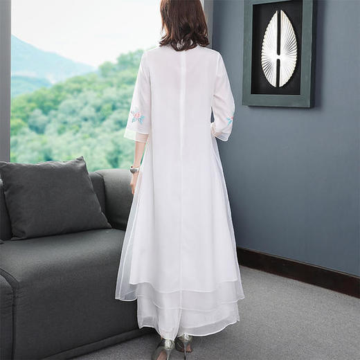 OG-1095复古民族风文艺宽松如意纱刺绣连衣裙 商品图3