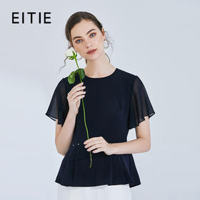 EITIE爱特爱夏季新款通勤收腰显瘦荷叶袖女上衣B2013416