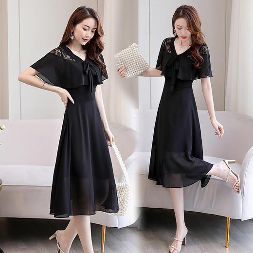 WZNH-JYSU6673新款夏季荷叶边高腰收腰雪纺连衣裙 商品图2