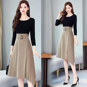 WZNH-XMYR1973潮流舒适时尚圆领拼接连衣裙