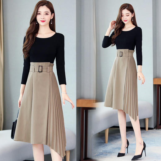 WZNH-XMYR1973潮流舒适时尚圆领拼接连衣裙 商品图0