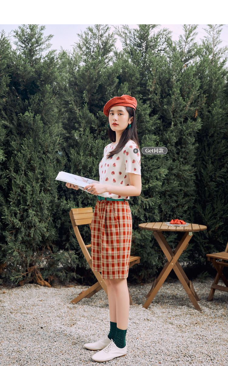 茵曼中腰五分裤女2020夏装新款英伦风直筒格子宽松显瘦阔腿休闲裤