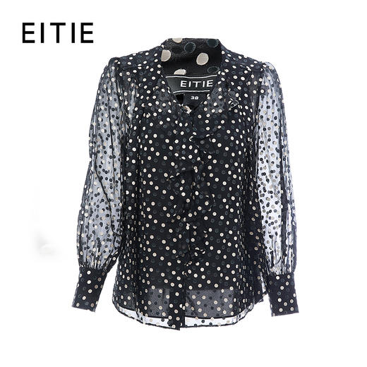 EITIE爱特爱女装夏款复古波点网纱透视飘带桑蚕丝女上衣衬衫6209904 商品图1