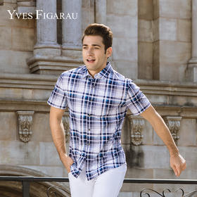 YvesFigarau伊夫·费嘉罗夏季100%棉商务休闲简约舒适透气短袖衬衫712462