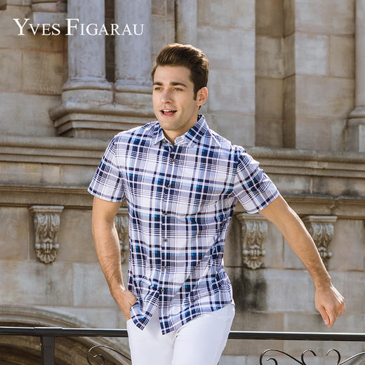 YvesFigarau伊夫·费嘉罗夏季100%棉商务休闲简约舒适透气短袖衬衫712462 商品图0