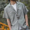 马登工装法式复古短袖衬衫桃皮绒美式宽松阿美咔叽衬衣古巴领男夏 商品缩略图1