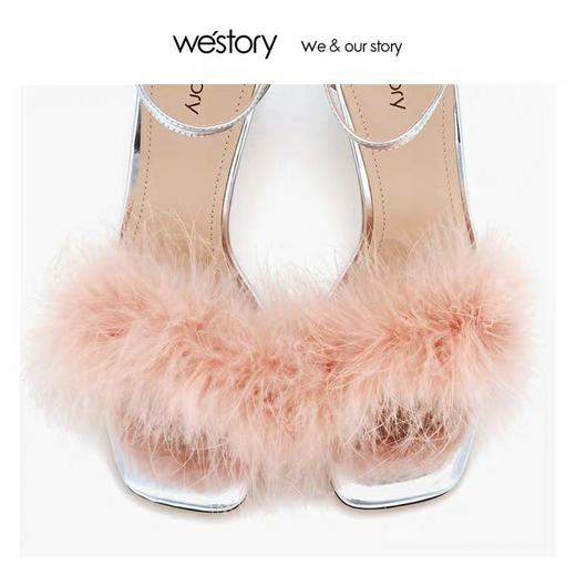 westory2020新款小仙女高跟凉鞋粗跟粉色绒毛少女单鞋W29BG60111 商品图3