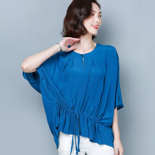 kqla16n8722宽松大码蝙蝠衫时尚洋气抽绳纯色雪纺衫