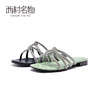 西村名物2020春夏凉鞋女绑带水钻漏脚趾凉拖粗跟方头穆勒鞋T20BJ23381 商品缩略图0