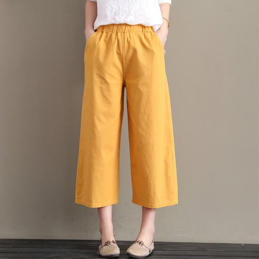 MQ-2166-912夏季文艺复古松紧腰休闲裤垂感显瘦亚麻阔腿裤YY 商品图2