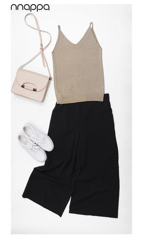 麻感梭织八分阔腿裤29046