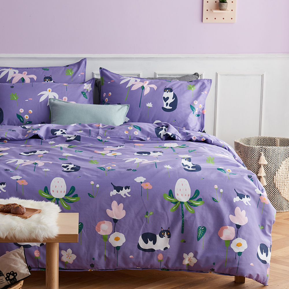 【幸运土猫】紫郁喵如茉全棉纯棉猫三四件套件柔软被套原创设计