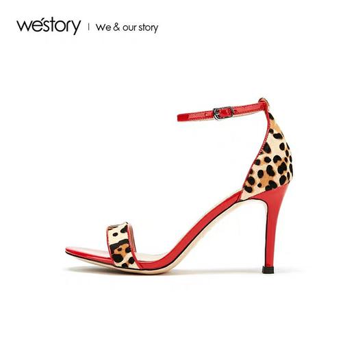 westory2020夏季新品豹纹一字带高跟凉鞋女细跟性感W29BG60021 商品图2