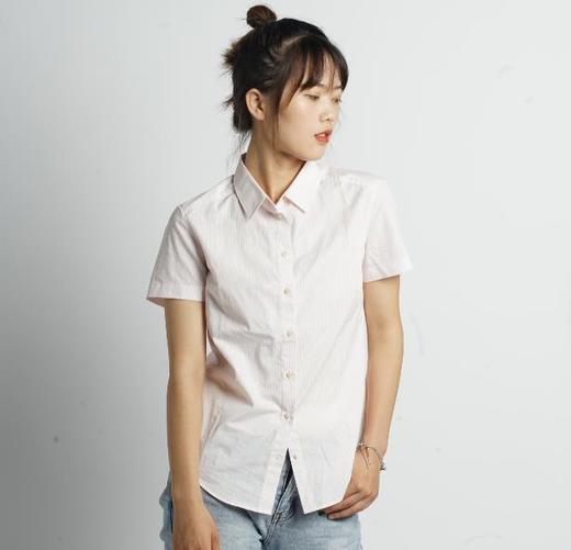 三一女士红白条纹短袖衬衫 商品图0