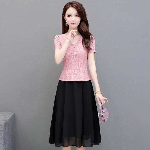 welfdsaa20a10蕾丝拼接修身显瘦中长款气质优雅连衣裙女2020夏季新款