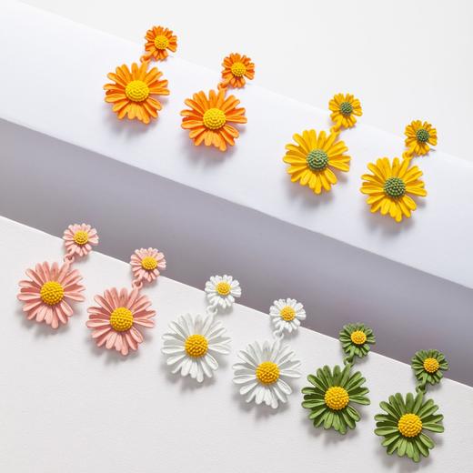 【少女甜美花朵耳坠】925银针小雏菊耳钉女时尚饰品 森系撞色耳环耳钩 商品图1