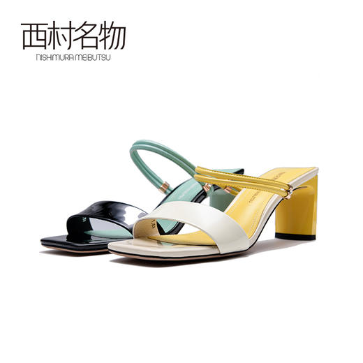 西村名物2020春夏新款一字带凉鞋女时装高跟气质凉鞋防滑女T20BJ23621 商品图0