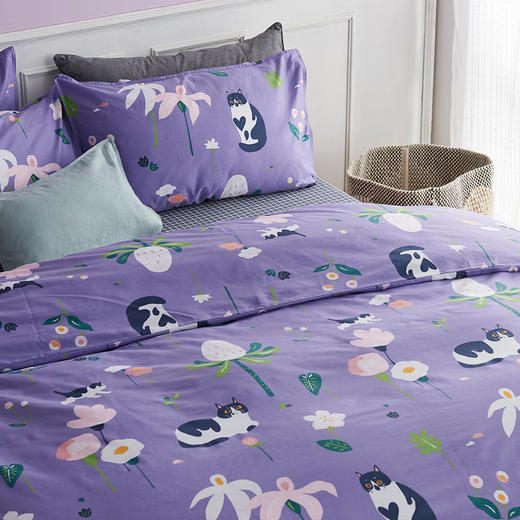 【幸运土猫】紫郁喵如茉全棉纯棉猫三四件套件柔软被套原创设计 商品图1