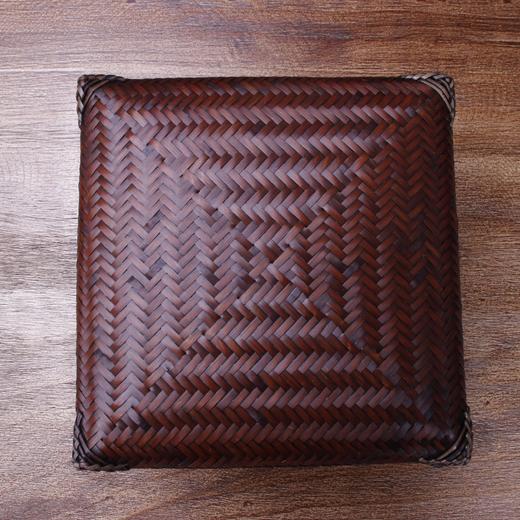 竹编茶道收纳盒竹篮带盖手工台湾复古带花纹