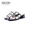 西村名物2020春夏新款凉鞋铆钉低跟女鞋方头漏脚趾镂空一字带凉拖T20BJ23371 商品缩略图1