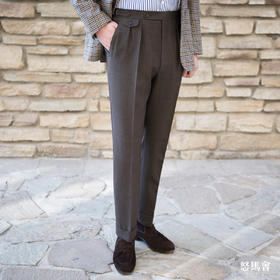 Hardy Minnis Fresco 强捻抗皱棕色意式工艺裤装
