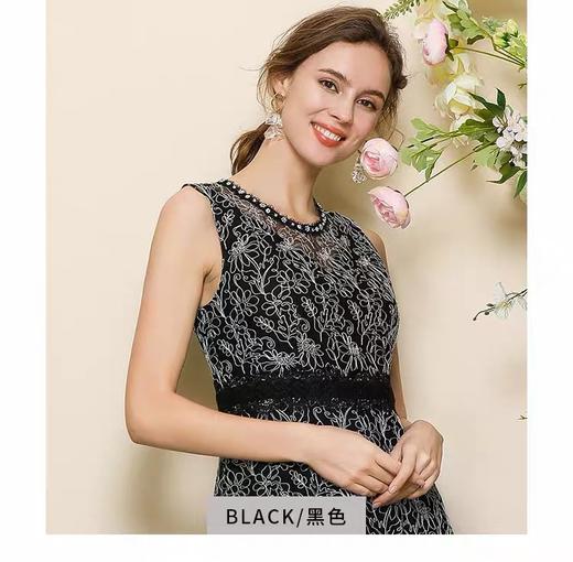 buoubuou邦宝新款2020春夏奢雅钉珠时尚v领透视中长款连衣裙bg1g046