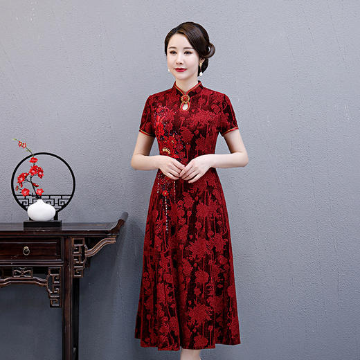 WXG TLS20-5	南韩丝旗袍连衣裙长款大码 商品图0
