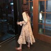 【高腰显瘦系带中长款连衣裙】花色炒美宽松V领蝴蝶袖女裙子春秋款 商品缩略图2