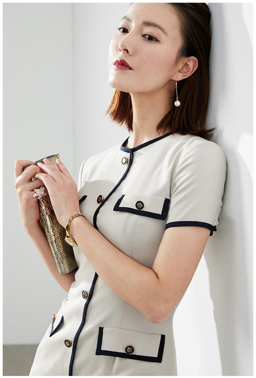 J20184019X颈袖添香2024夏季新款气质OL女装包臀修身显瘦女士职业装连衣裙子J20184019T1X5 商品图1