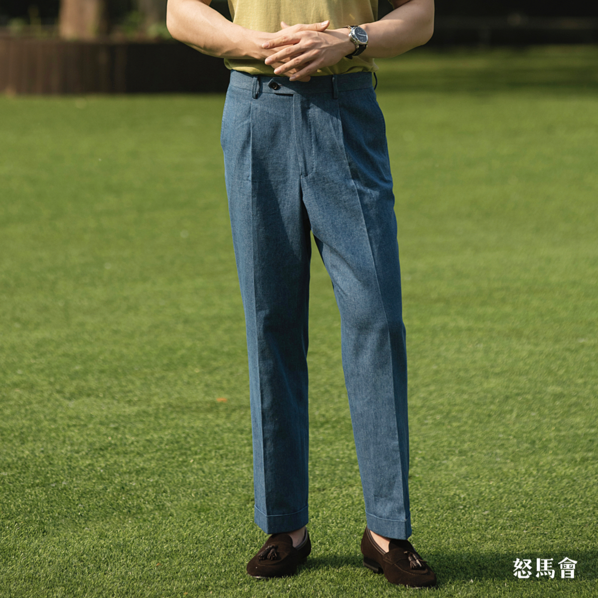 Sojitz 浅蓝色丹宁意式工艺裤装