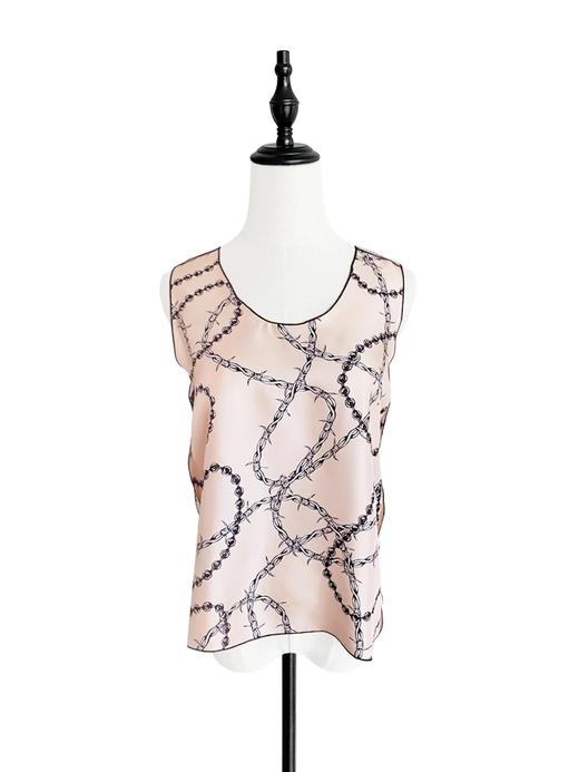 TYNVIE 勾边撞色真丝背心 - 粉色链条 商品图1