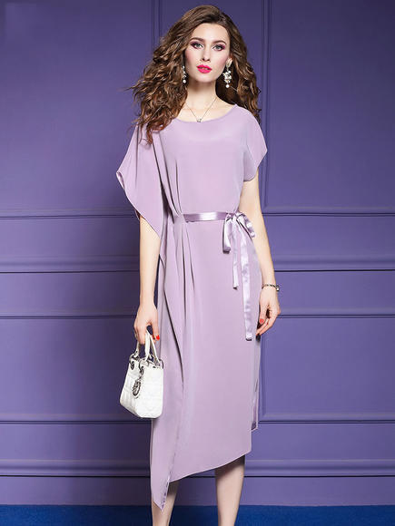 FMY23660新款气质短袖收腰醋酸不规则连衣裙 商品图0