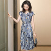 性感V领条纹，印花真丝连衣裙ASE-8898 商品缩略图3