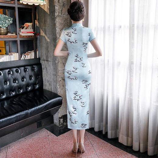 QQ9605新款高端修身祥云图案桑蚕丝旗袍 商品图3