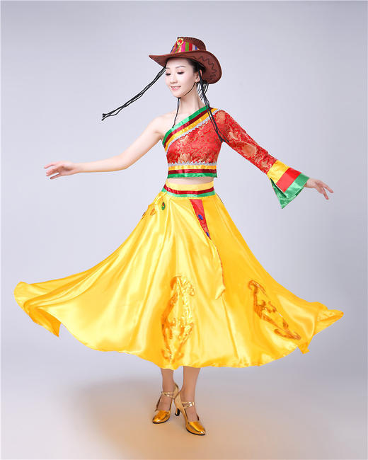 富贵花贡缎改良藏族大摆裙民族风演出服