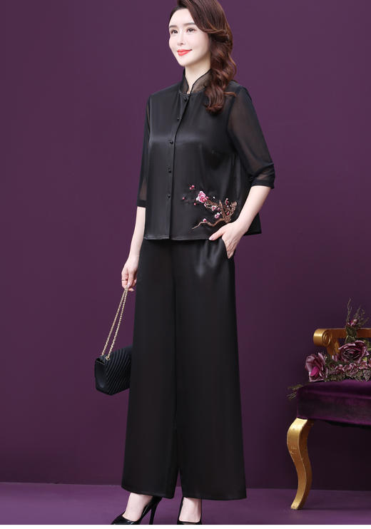 WXY-211新款夏百搭外穿垂感香云纱阔腿裤两件套 商品图1