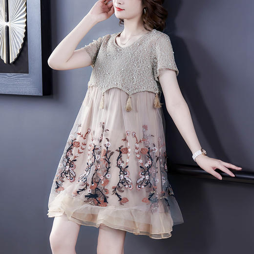 ht-bh-353-7656新款名媛气质流苏镂空蕾丝拼接绣花连衣裙tzf