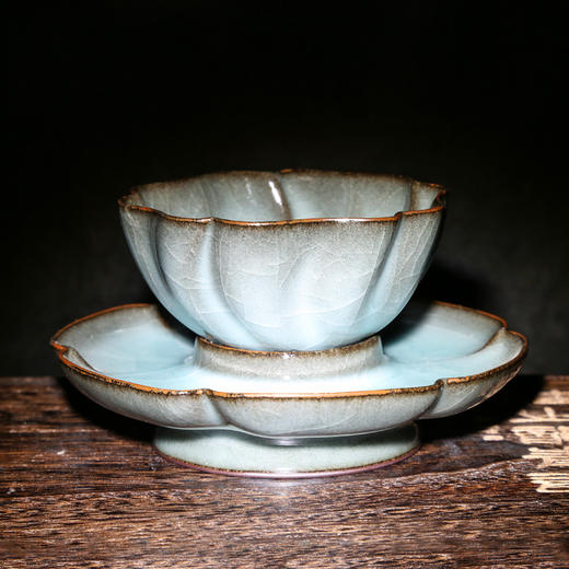 道诣堂龙泉青瓷大师徐殷手工作品茶盏盏托扭转乾坤盏菊瓣盏托
