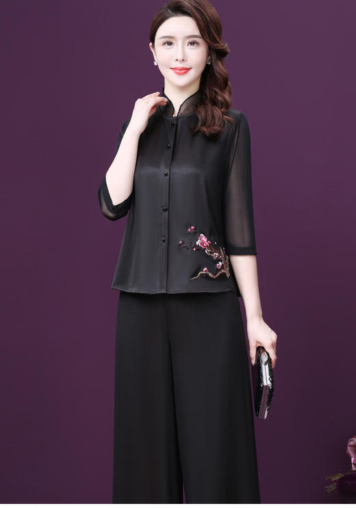 WXY-211新款夏百搭外穿垂感香云纱阔腿裤两件套 商品图2