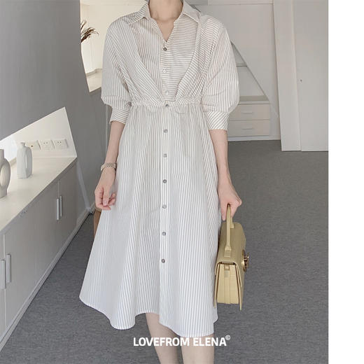 黑白条纹衬衫连衣裙 商品图3